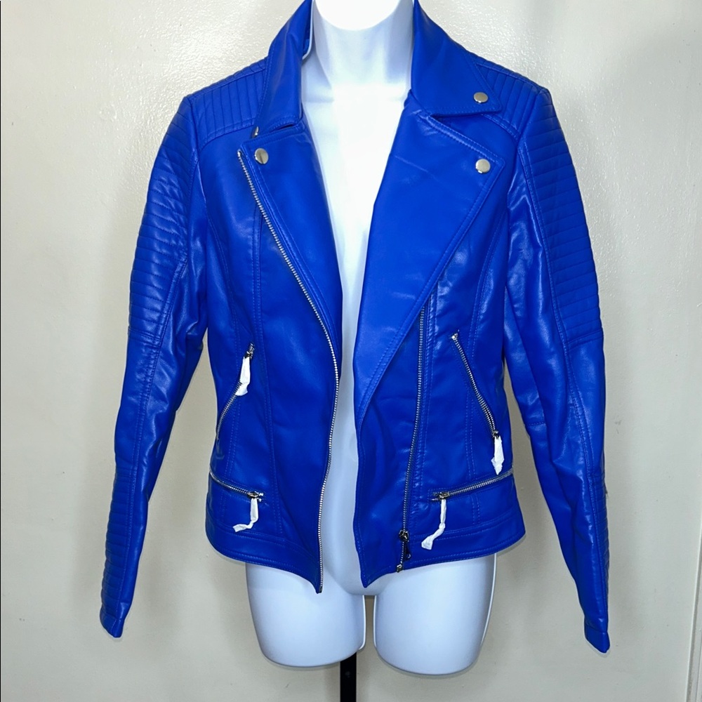 Daisy Electric Blue Faux Leather Moto Jacket